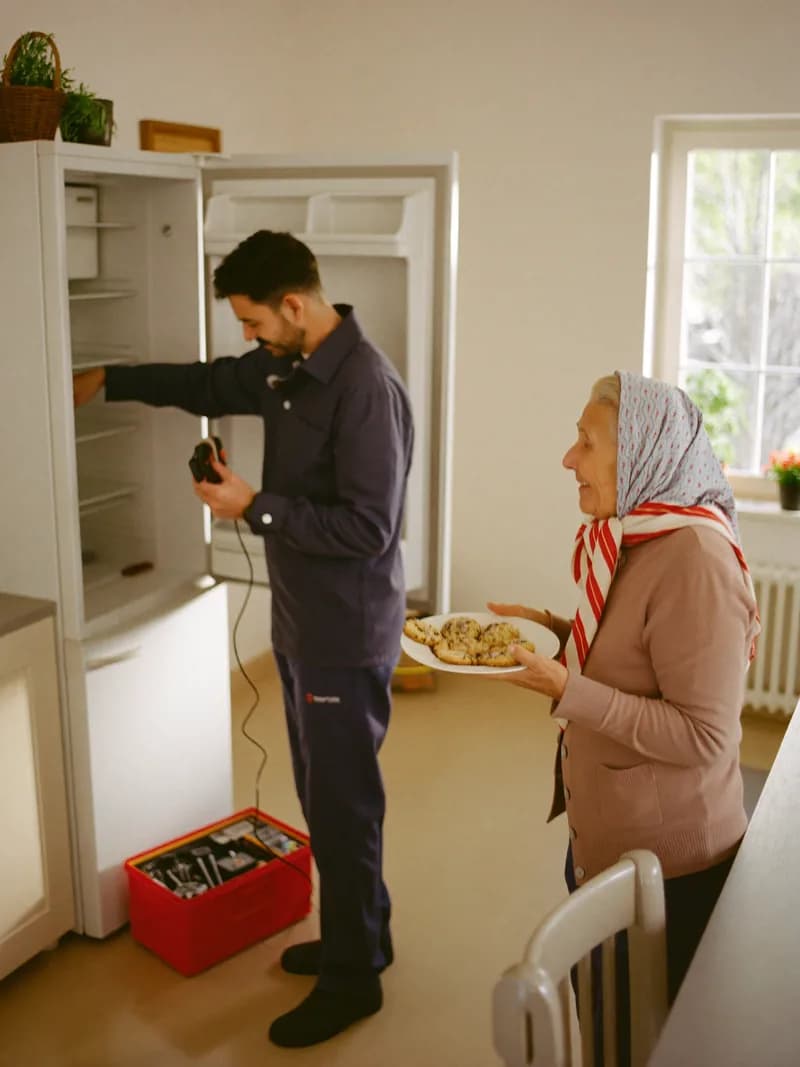 Aydın'da mutfakta buzdolabı tamiri yapan beyaz eşya teknik servis teknisyeni